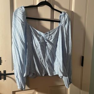 H&M baby blue small flower square neck shirt